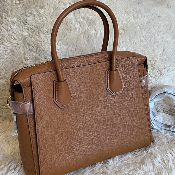 NWT Michael Kors Mercer Brown Pebbled Leather Satchel / Tote - Picture 6 of 11